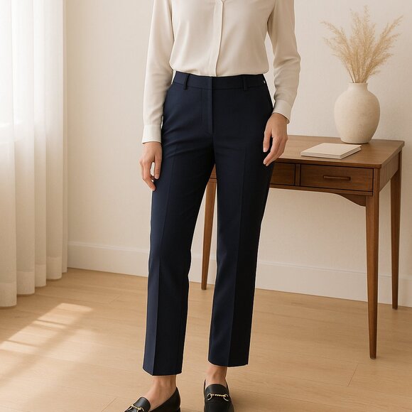 J.McLaughlin Navy Cropped Stretch Pants Size 12 Classic Work Trousers - Picture 1 of 8